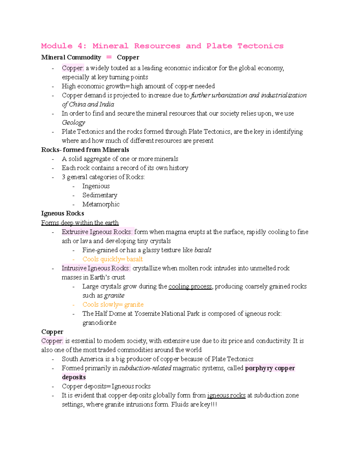 Geology Midterm #2 Notes - Google Docs - Module 4: Mineral Resources ...