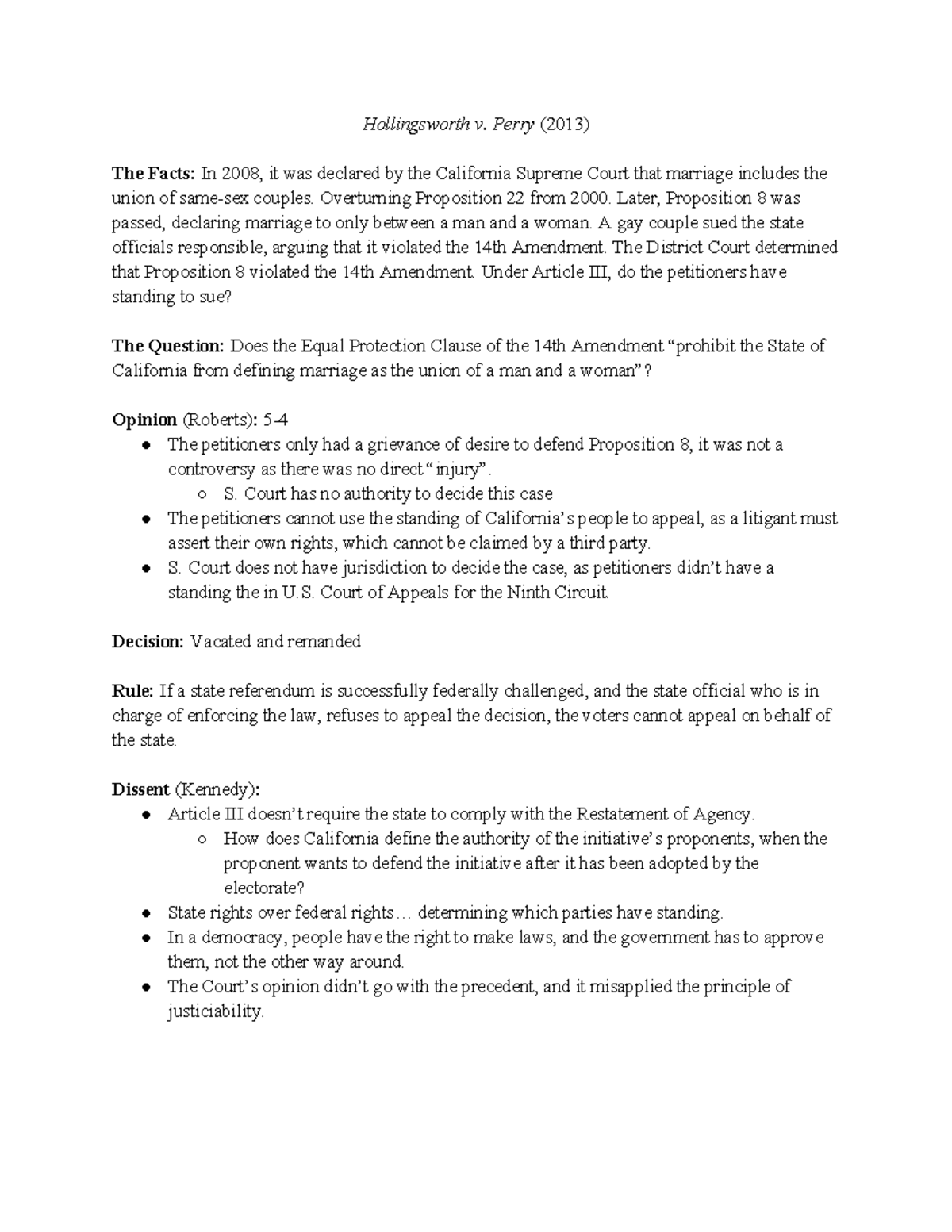 Hollingsworth v. Perry Brief Hollingsworth v. Perry (2013) The Facts
