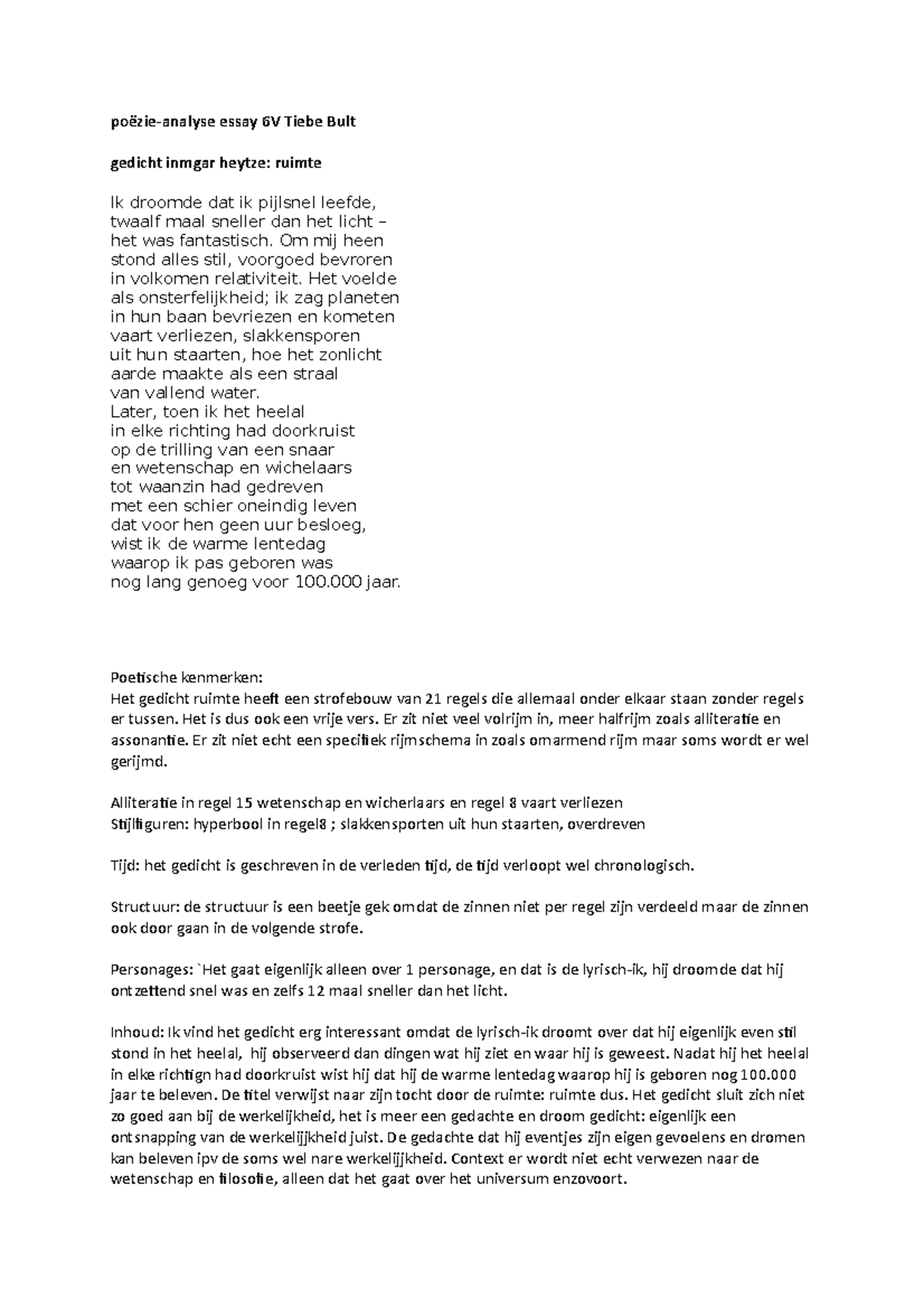 Poezie analyse nederlands ruimte - poëzie-analyse essay 6V Tiebe Bult ...