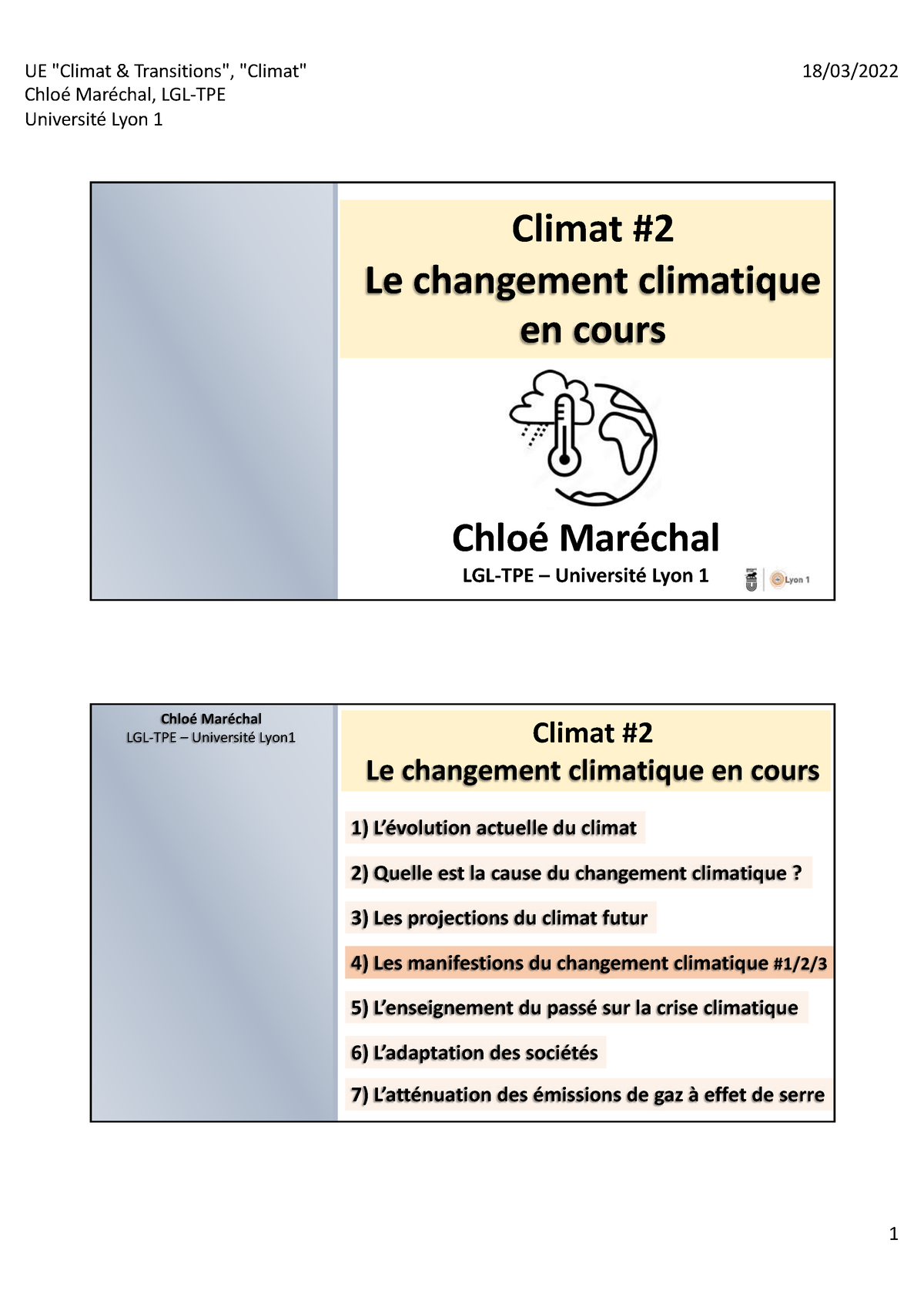 Climat 2 B Changement Climatique En Cours - Chloé Maréchal, LGL-TPE ...