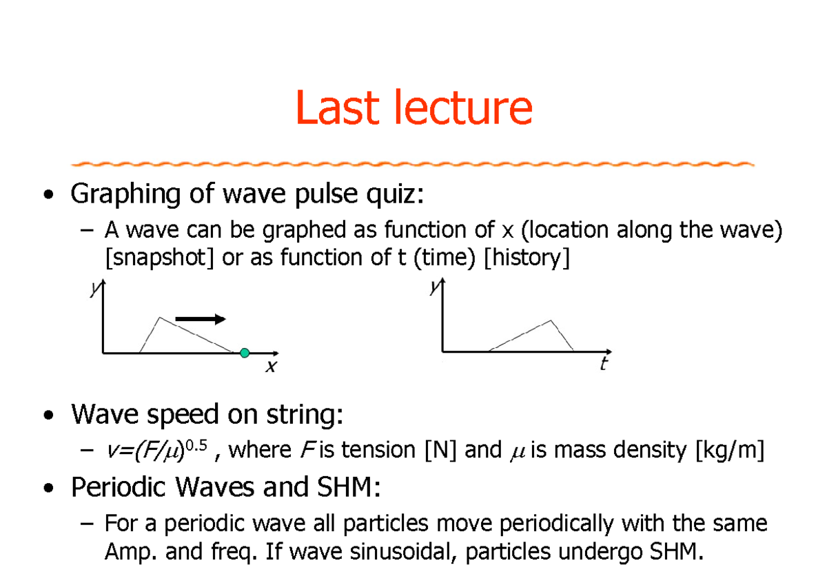 Phys week 9 - Lecture slides - Last lecture • Graphing of wave pulse ...