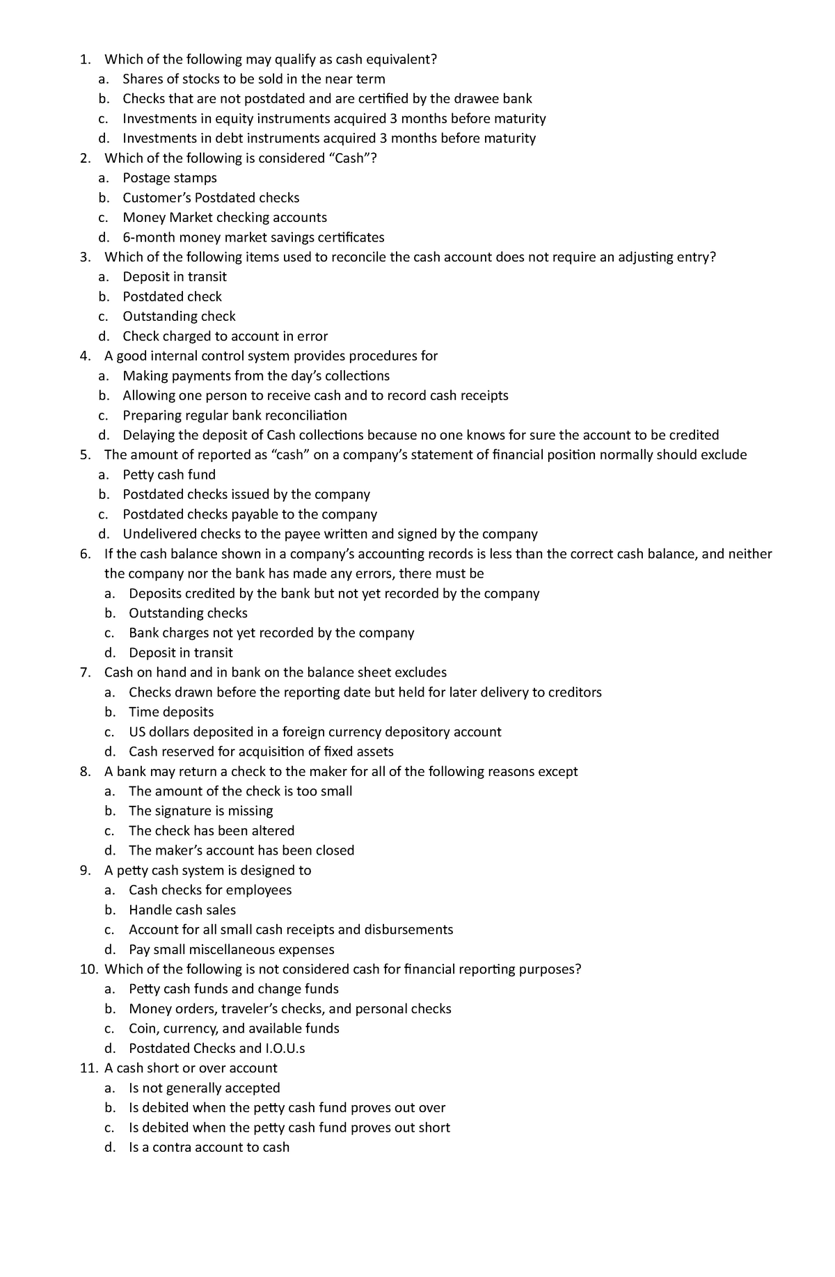 Intermediate Accounting - Which of the following may qualify as cash ...