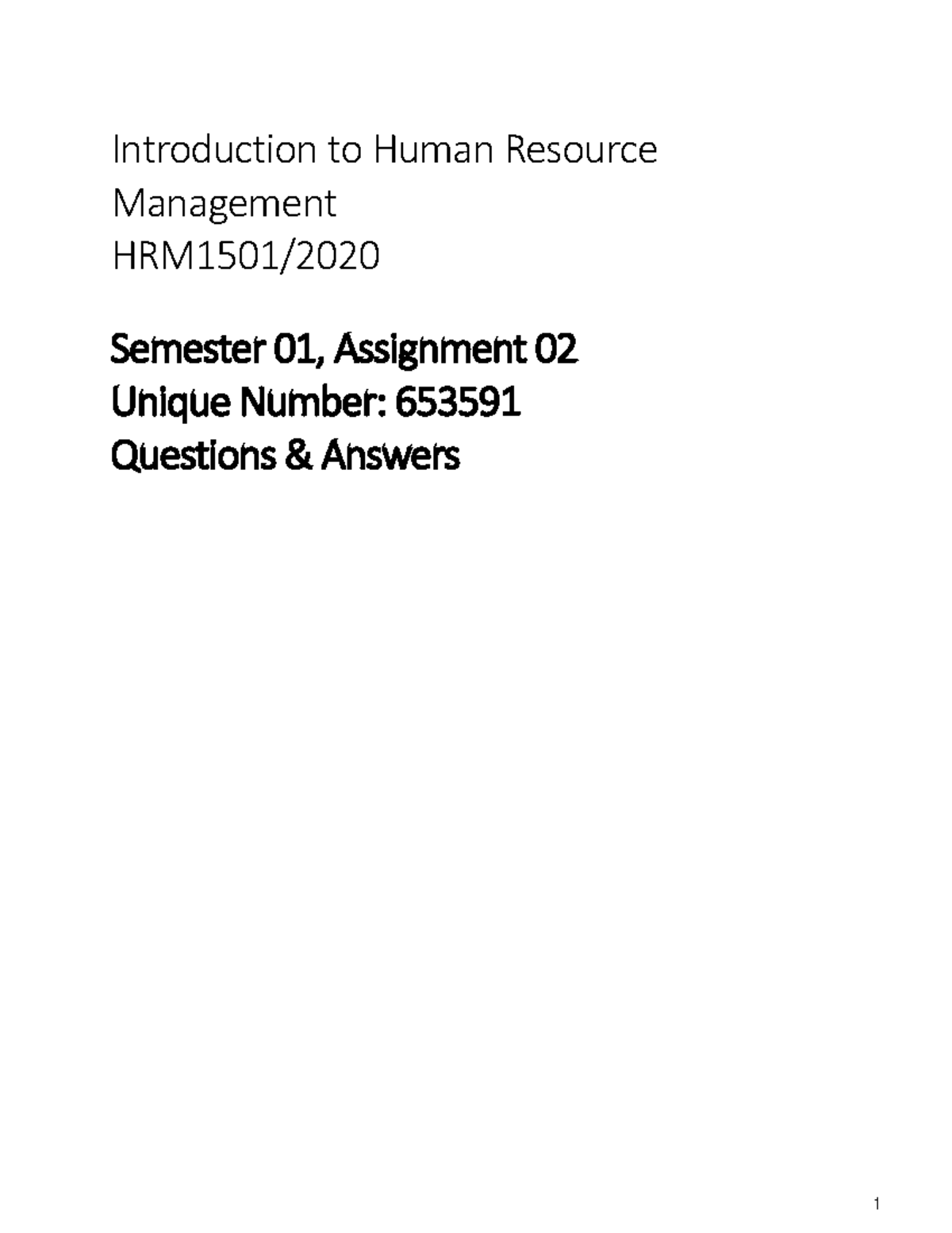 HRM1501 Assignment 2 (653591) - Stuvia - Introduction To Human Resource ...