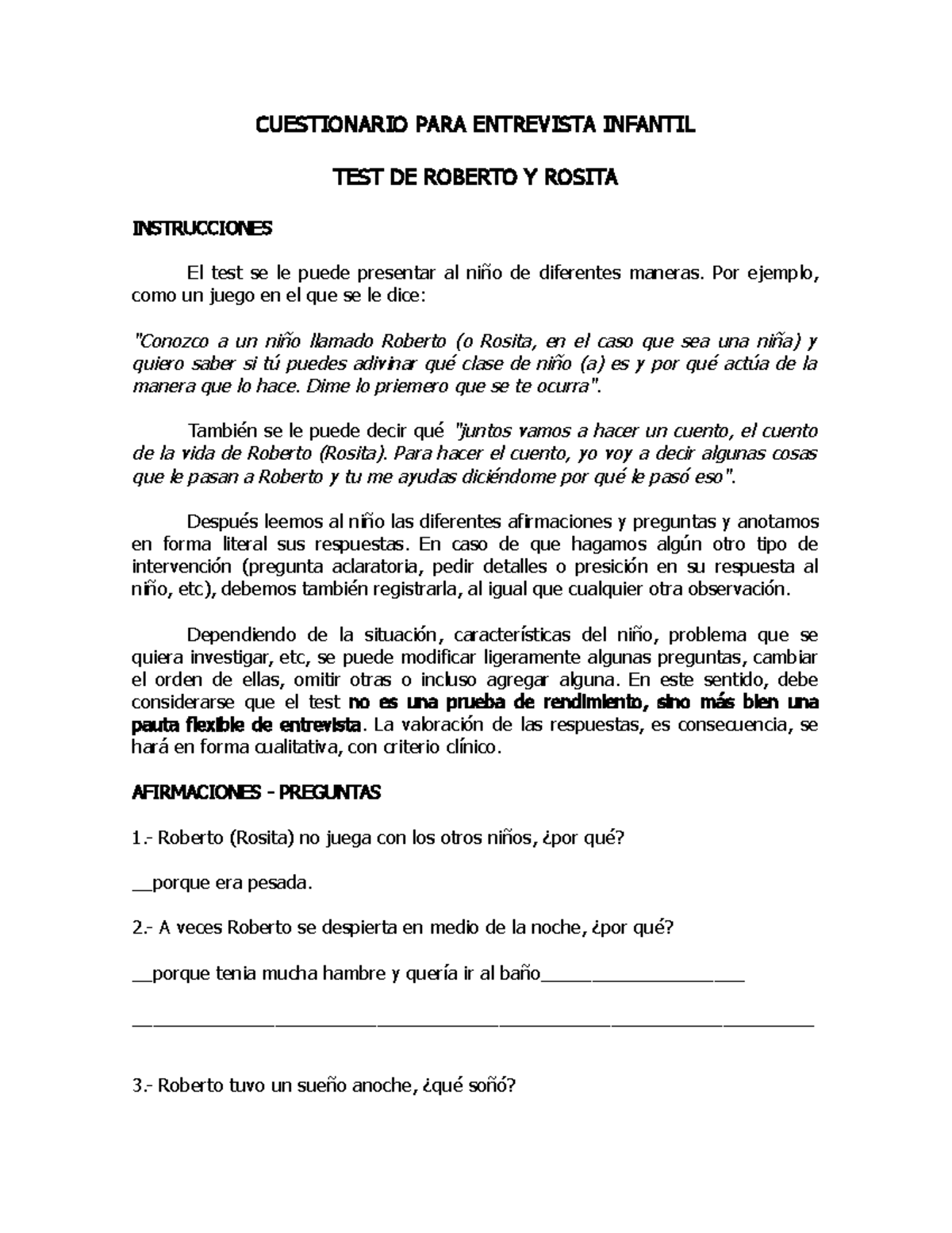 Test de roberto y rosita - CUESTIONARIO PARA ENTREVISTA INFANTIL TEST ...