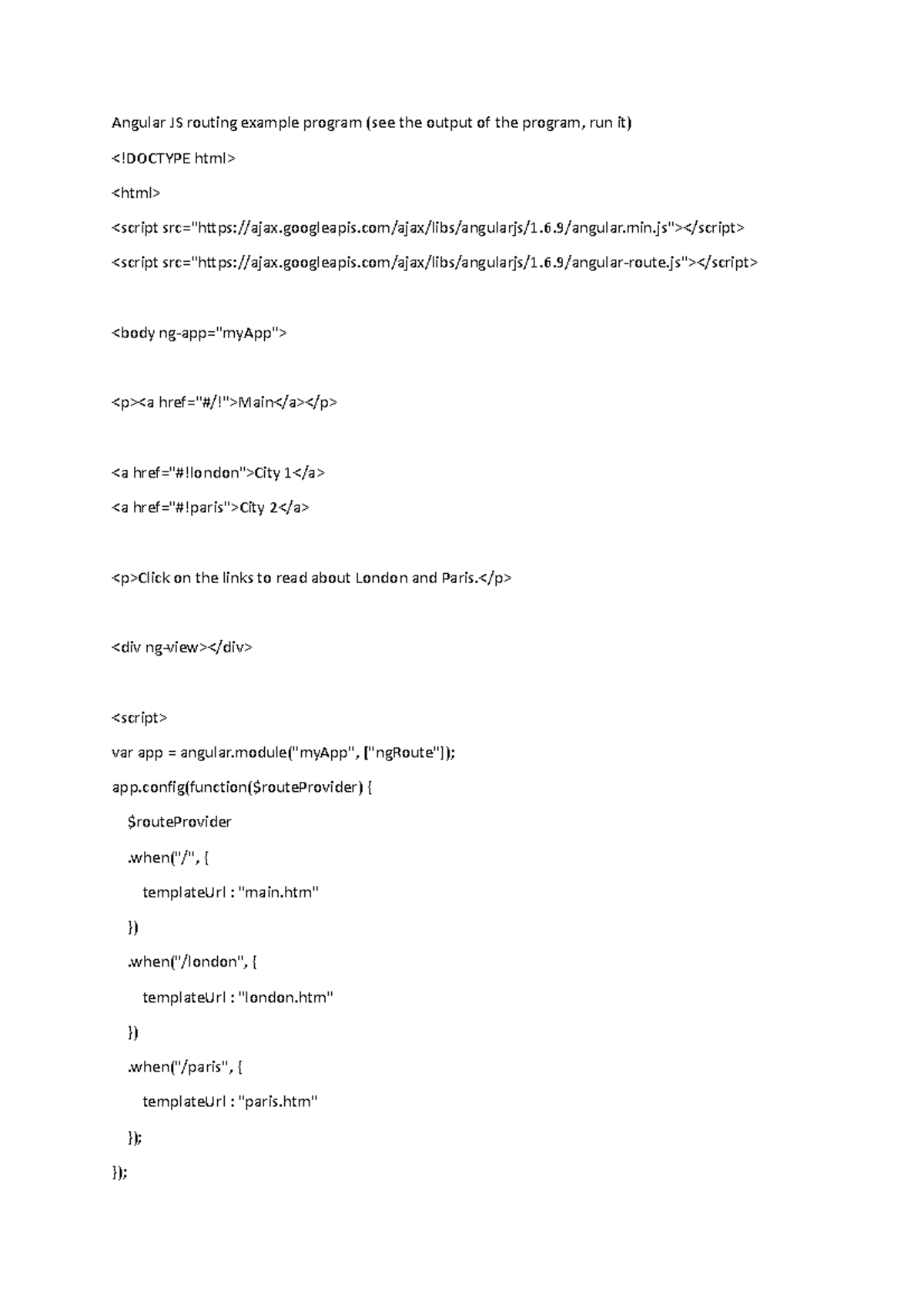 Single Page Applications - Angular JS routing example program (see the ...