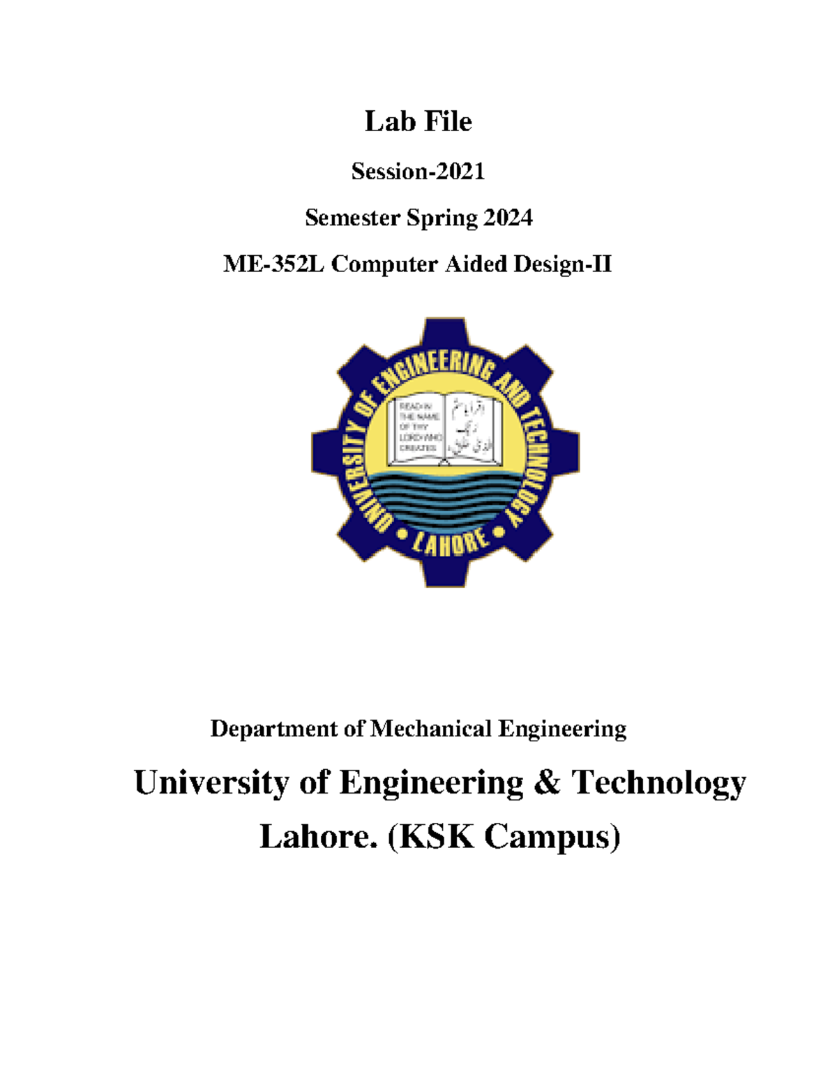 CAD-II Lab Folder Session 2021 - Lab File Session- 2021 Semester Spring ...