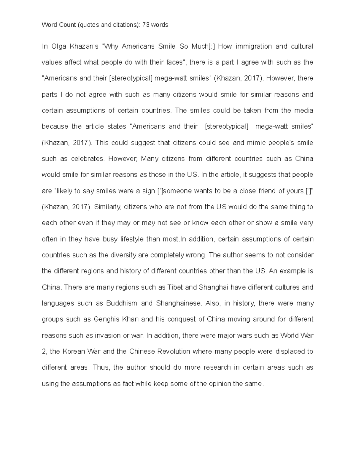 Why Americans Smile So Much Word Count (quotes and citations) 73