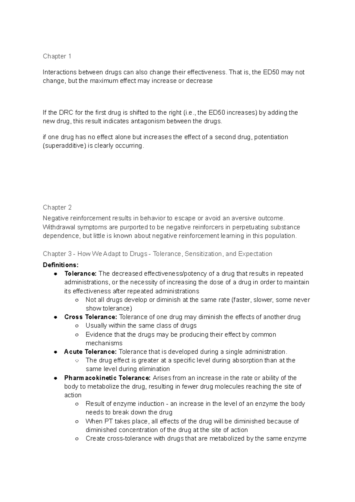 Drugs & Behaviour Notes - Chapter 1 Interactions between drugs can also ...