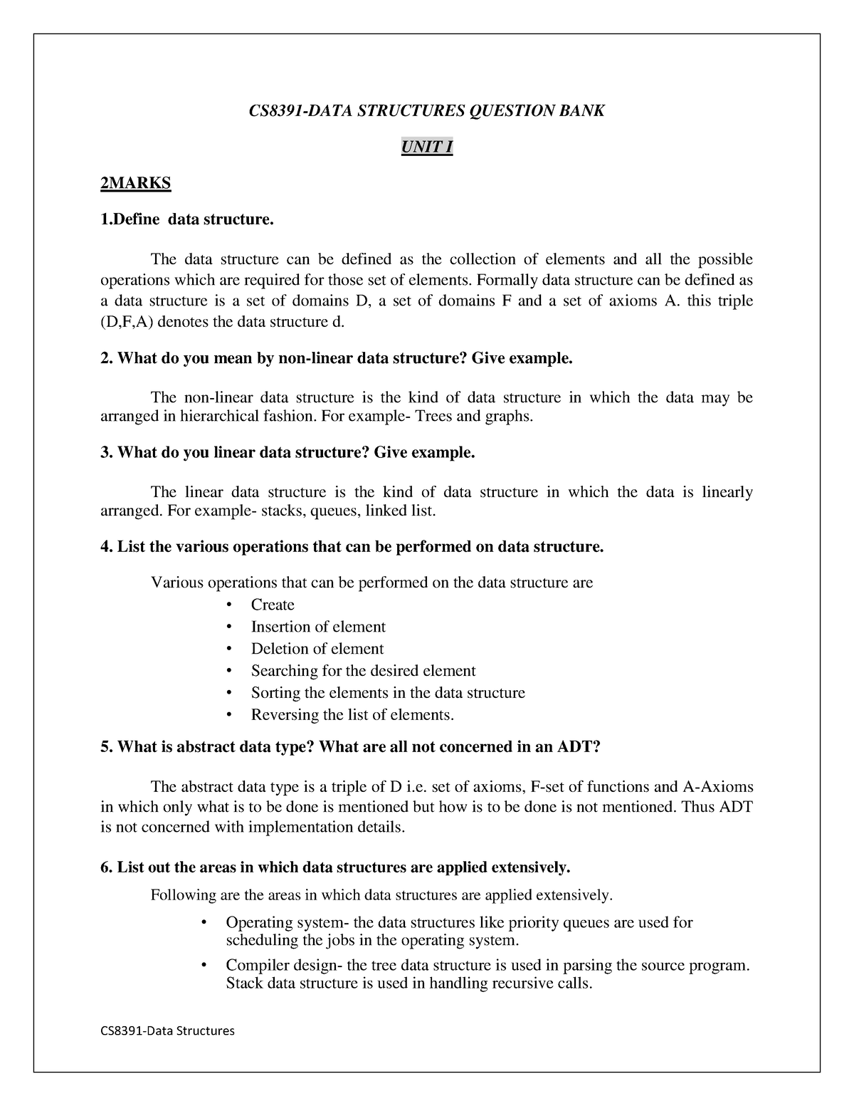 CS8391-DATA- Structures - CS8391-DATA STRUCTURES QUESTION BANK UNIT I ...