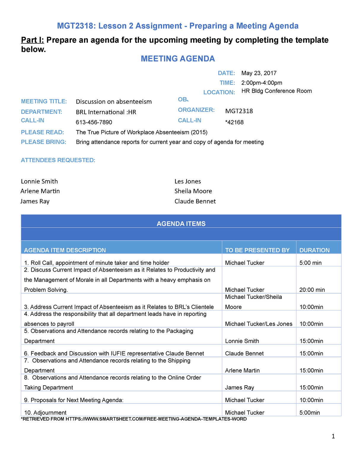 Q Attachment 4 Simple Meeting Agenda Template M Mgt2318 Studocu