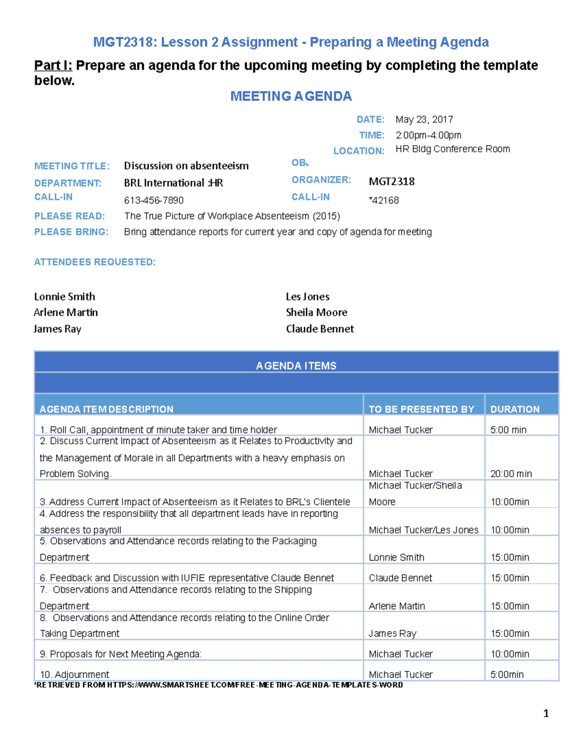 Q Attachment 4 Simple Meeting Agenda Template M Mgt2318 Studocu