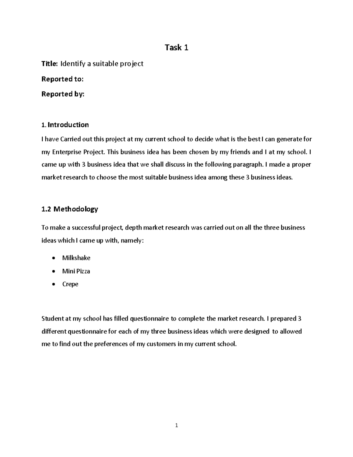 Task 1 Enterprise - Task 1 Title: Identify a suitable project Reported ...