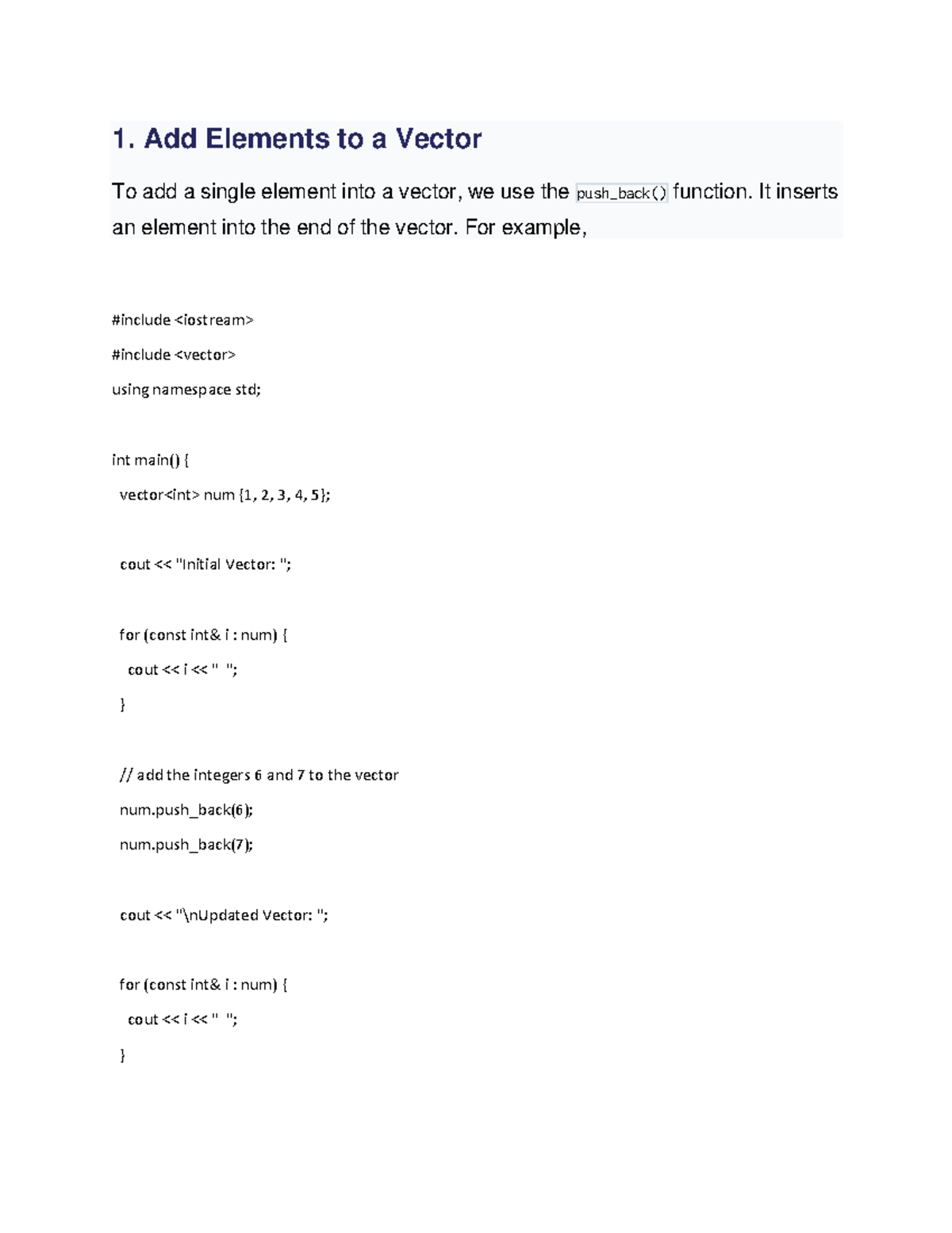 C++ Array using Vector - Second semester - 1. Add Elements to a Vector ...