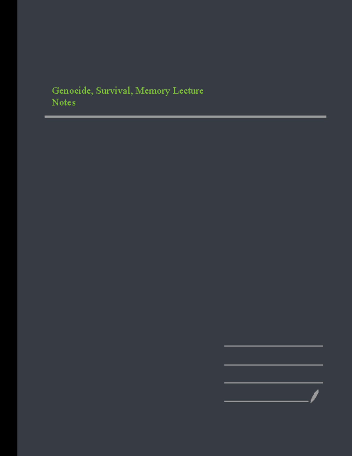 Genocide, Survival, Memory Lecture Notes - Genocide, Survival, Memory ...