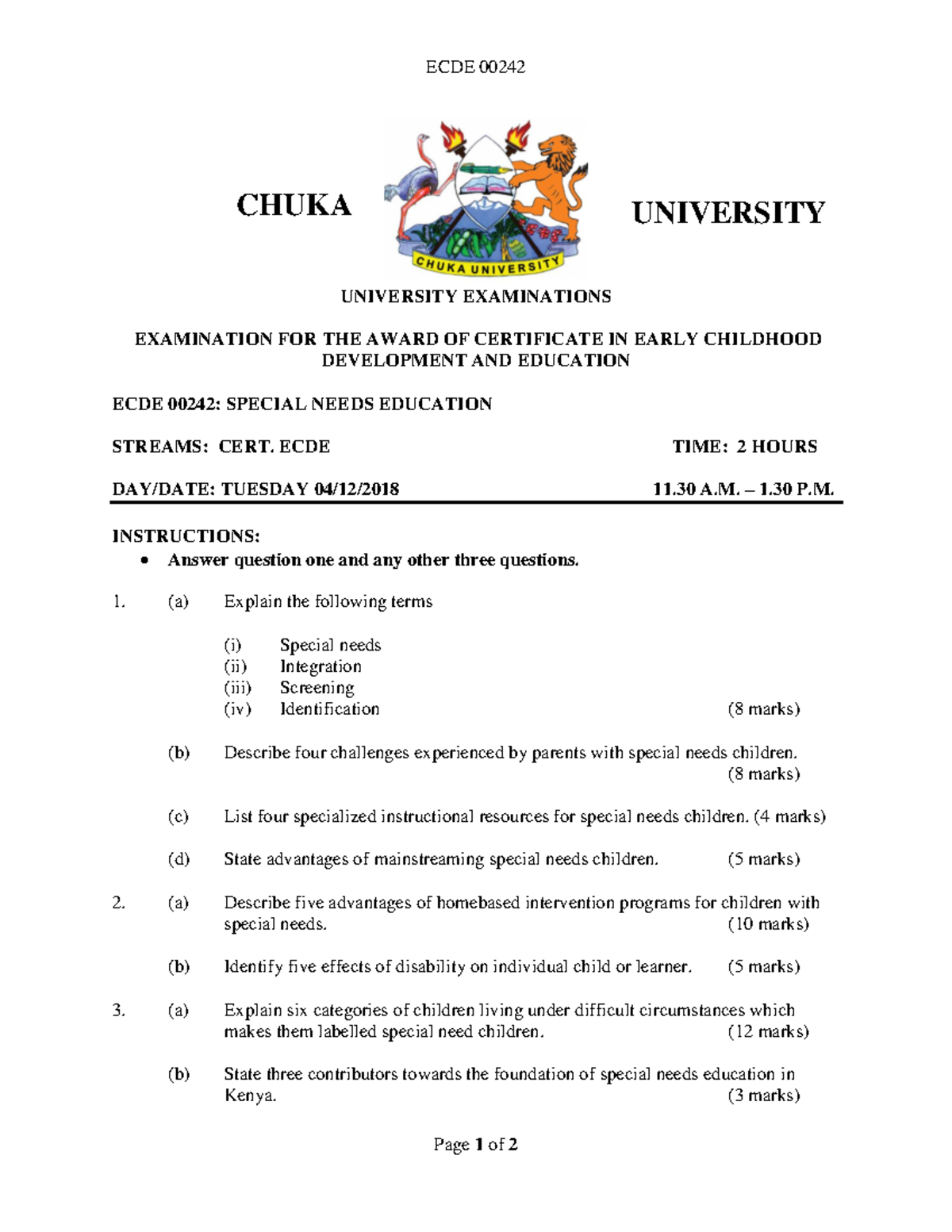 ECDE 00242 - special education - ECDE 00242 Page 1 of 2 CHUKA ...