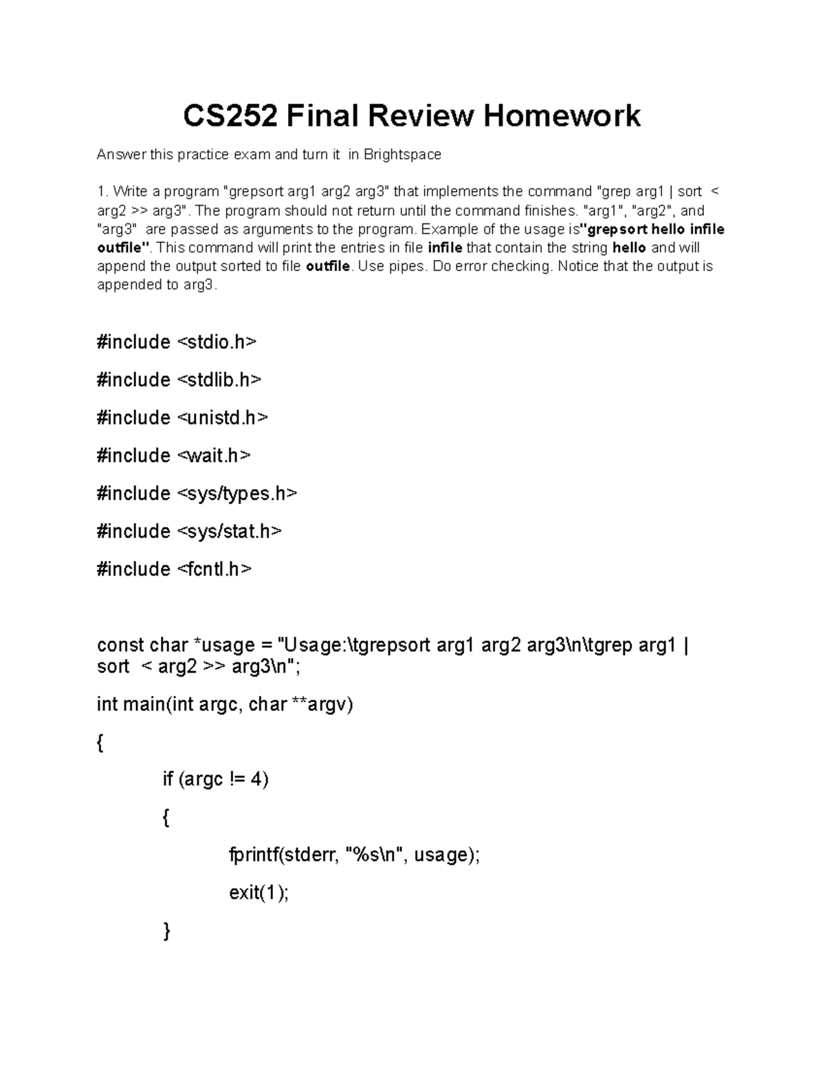 CS252 Final Review Homework - CS252 Final Review Homework Answer this ...