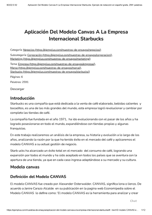 Material semana 6 analisis de una empresa Aplicación Del Modelo Canvas A La  Empresa Internacional - Studocu