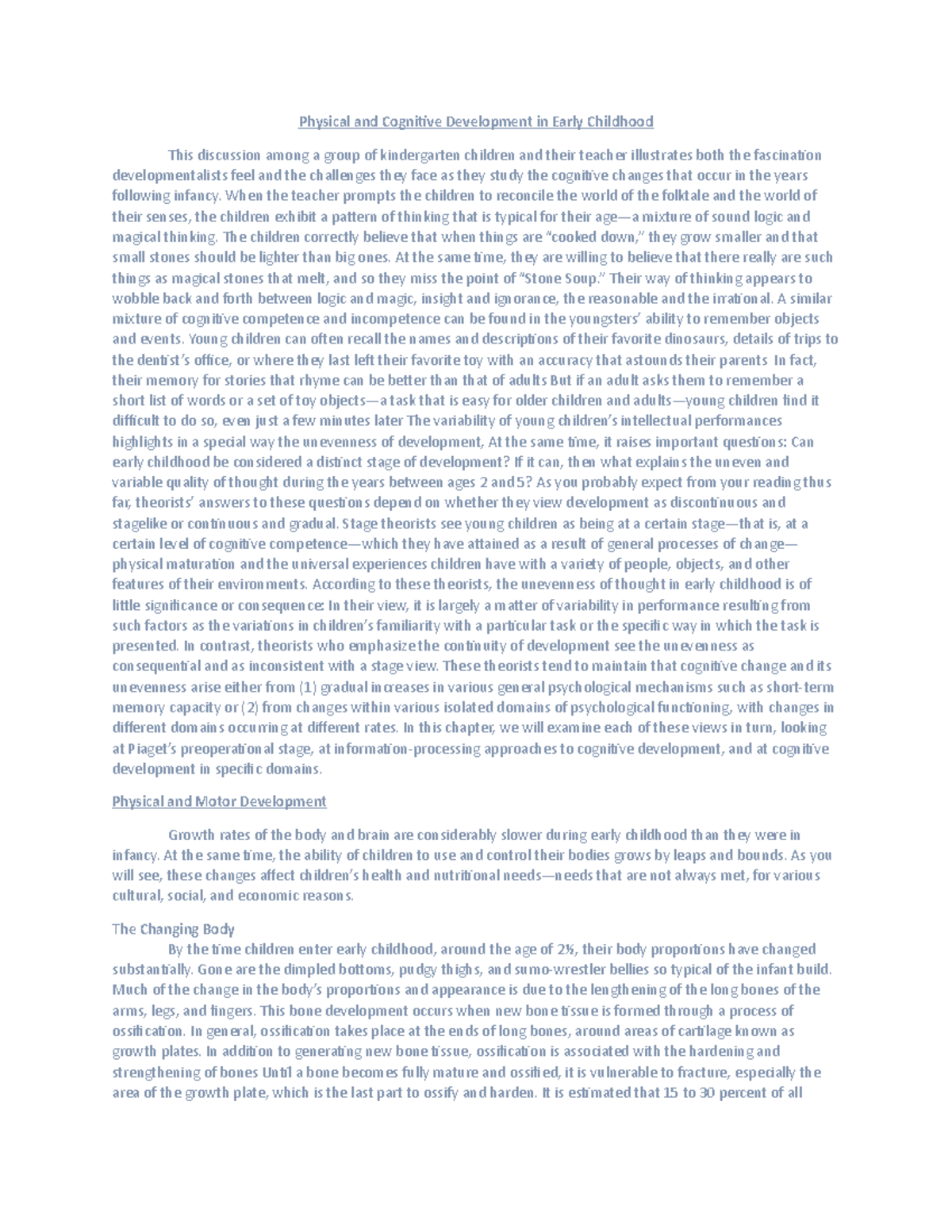 Chapter 8 - notes - Physical and Cognitive Development in Early ...