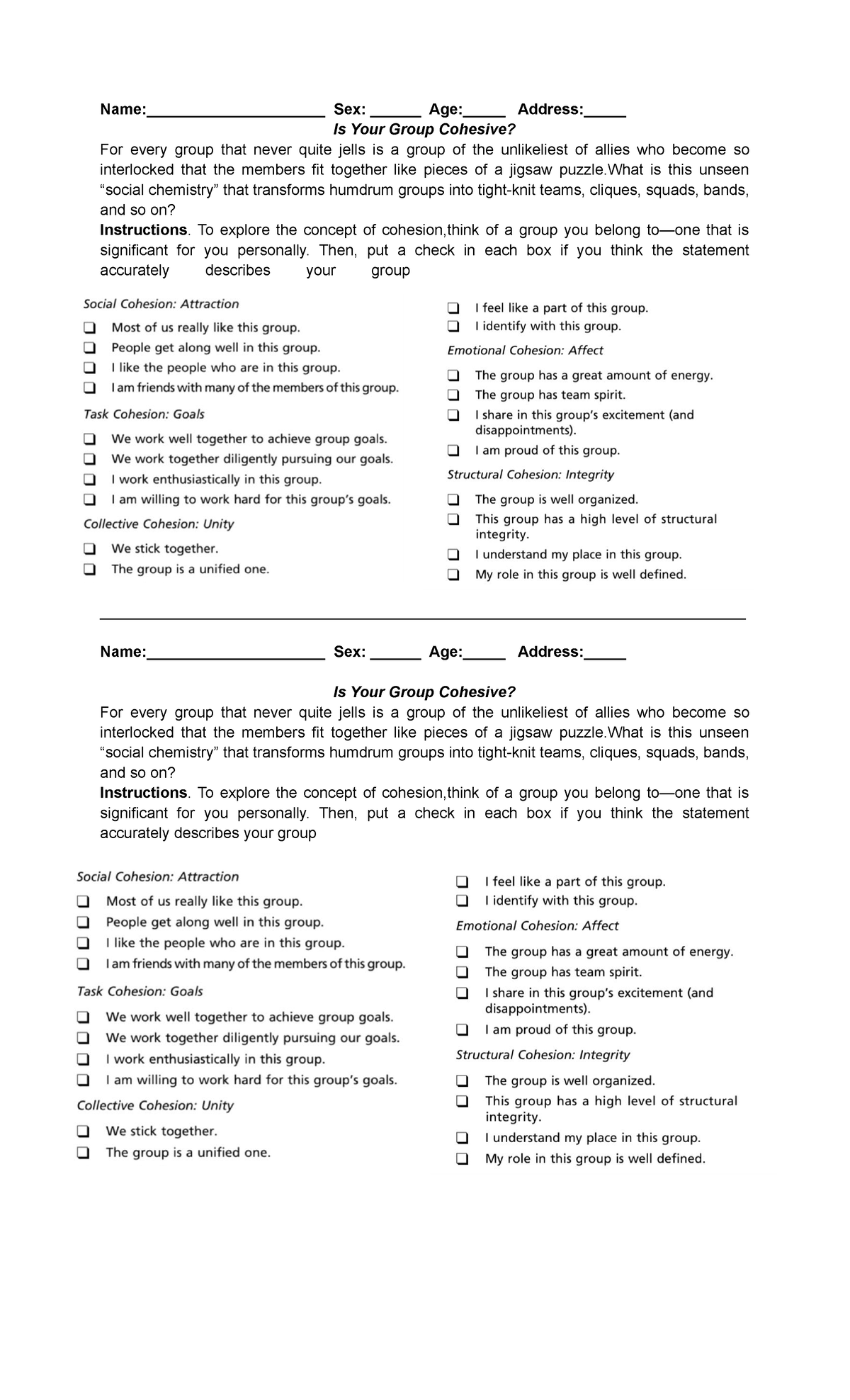 Questionnaire - identify your personality group - Name ...