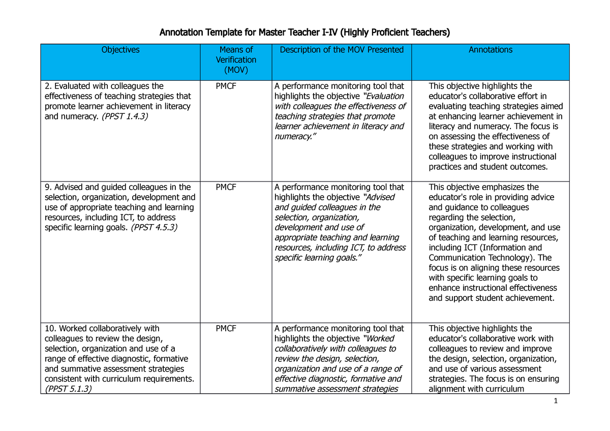 master teacher assignment