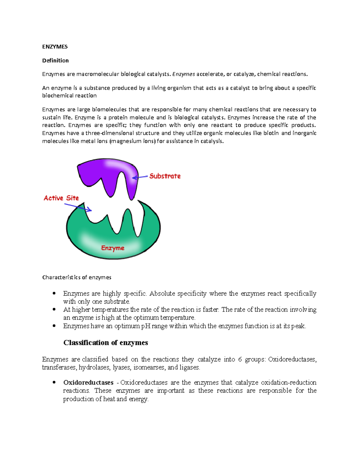 Enzymes NOTES ENZYMES Definition Enzymes are macromolecular