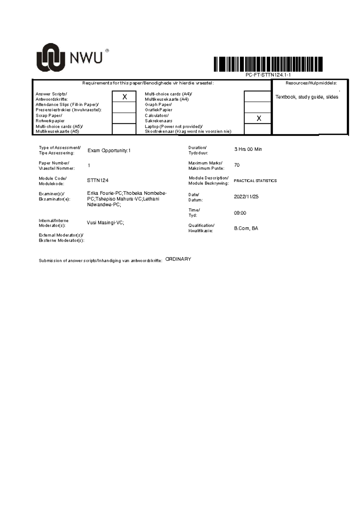 STTN124 2022 Exam 1st Opp - Type of Assessment/ Tipe Assessering ...