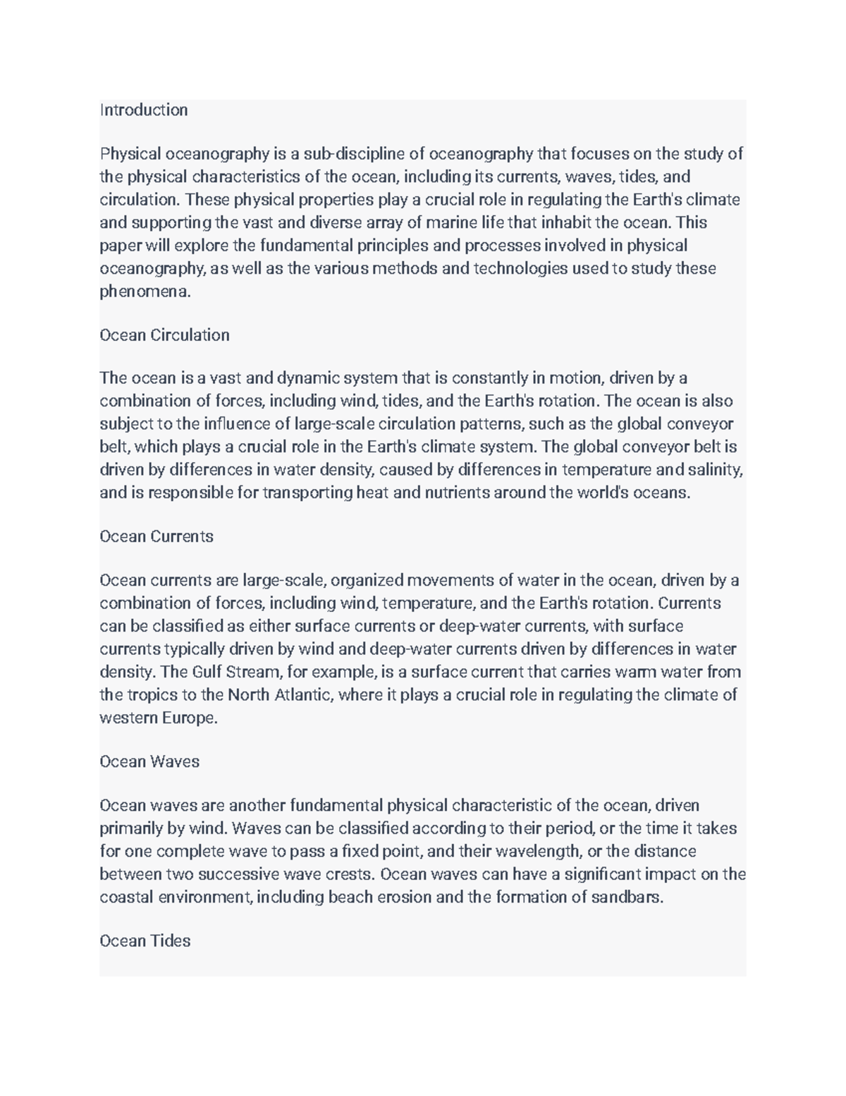 Physical Oceanography: The study of the physical characteristics of the ...