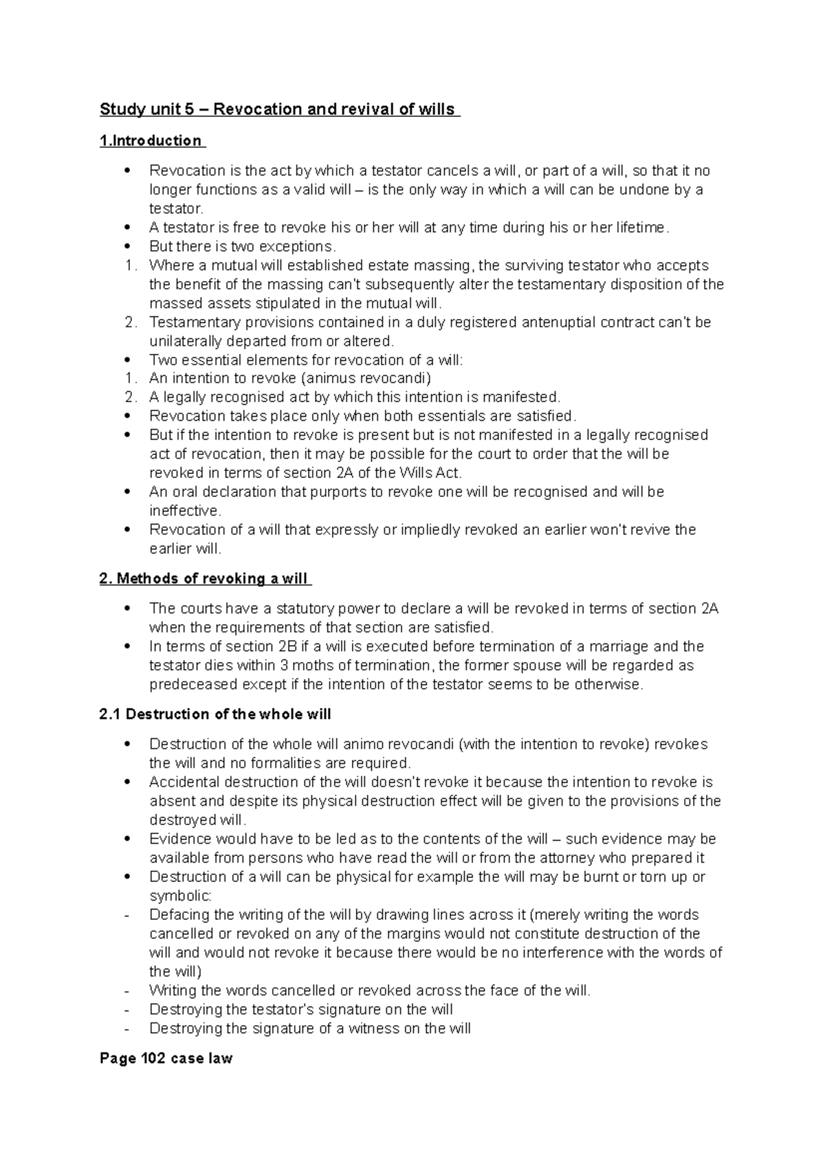 Study unit 5 notes - Summary Law of Succession - Study unit 5 ...