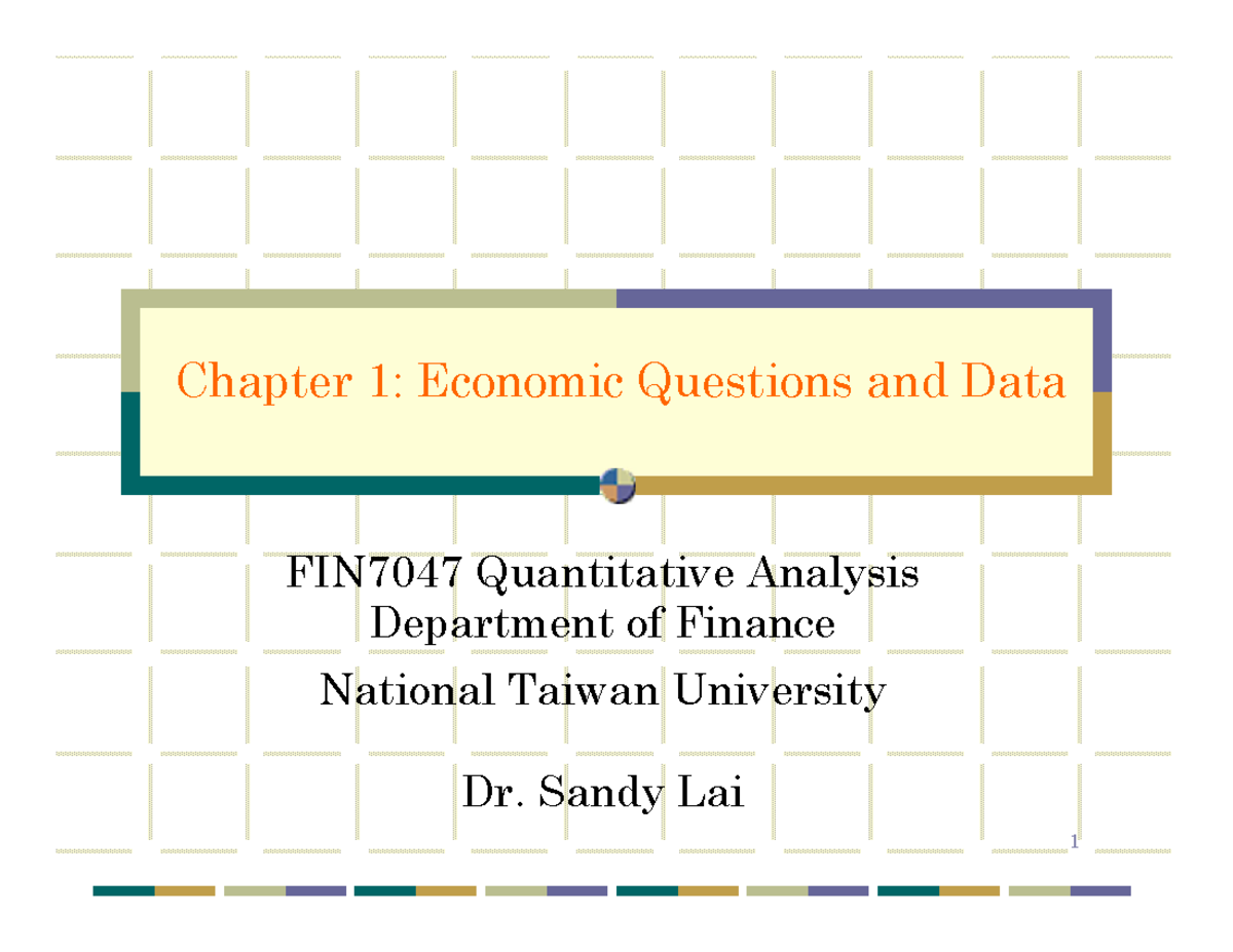Chapter 1 Economic Questions Chapter 1 Economic Questions And Data