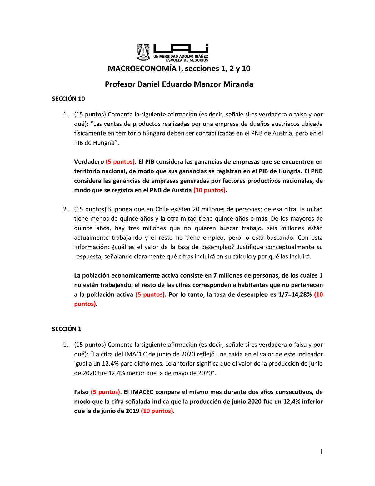 Macroeconom Ã­a I - Control NÂ°1 - Pauta - MACROECONOMÍA I, Secciones 1, 2 Y 10 Profesor Daniel ...