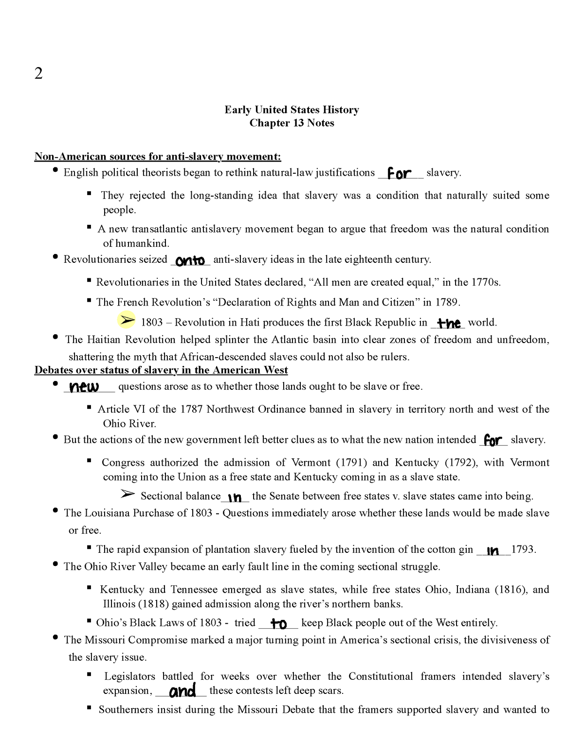 Early U.S. History Notes Chapter 13B - 2 Early United States History ...