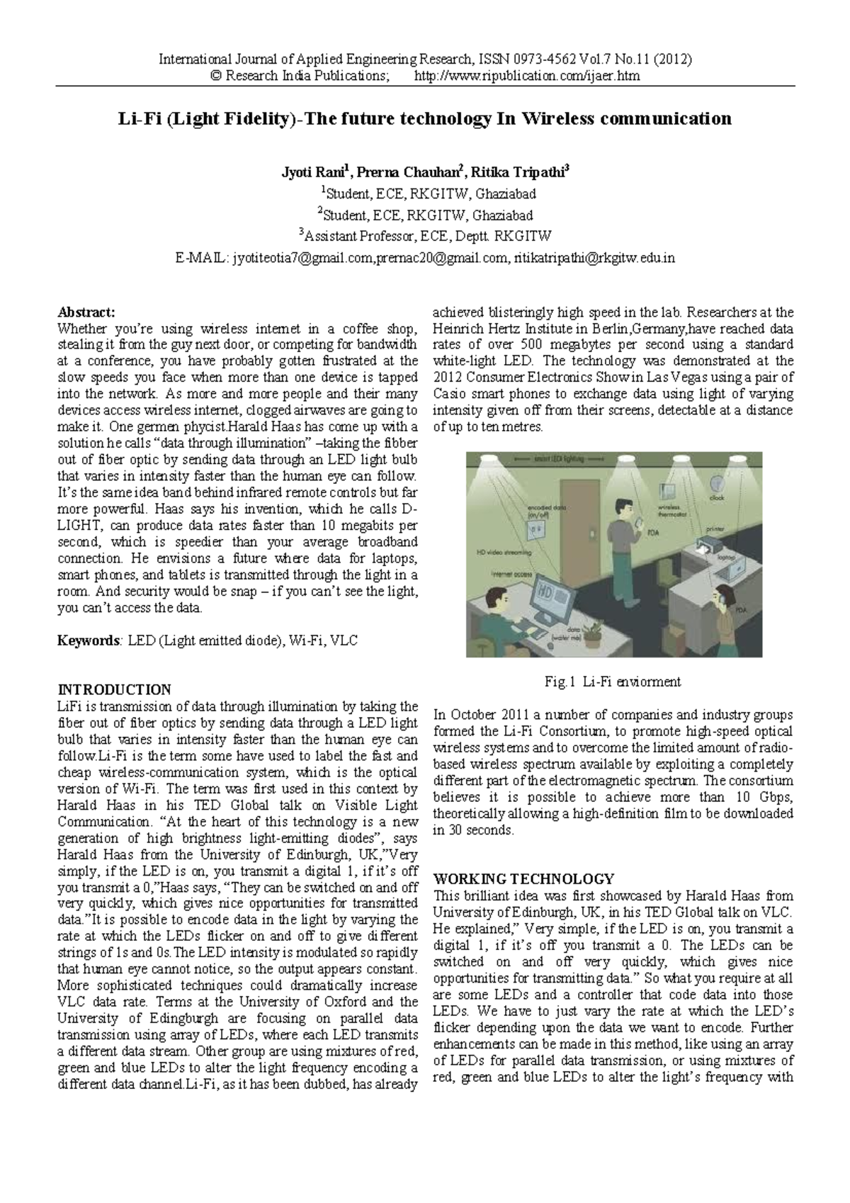 Light Fidelity (LI-fi) - © Research India Publications; ripublication ...