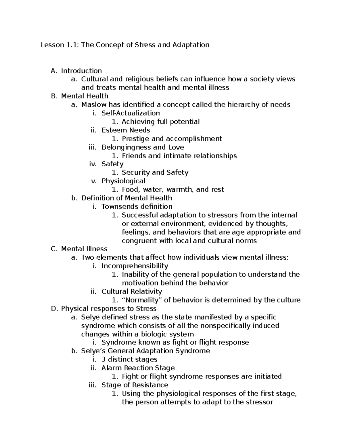 Lesson 1 334 - Lesson 1: The Concept of Stress and Adaptation A ...