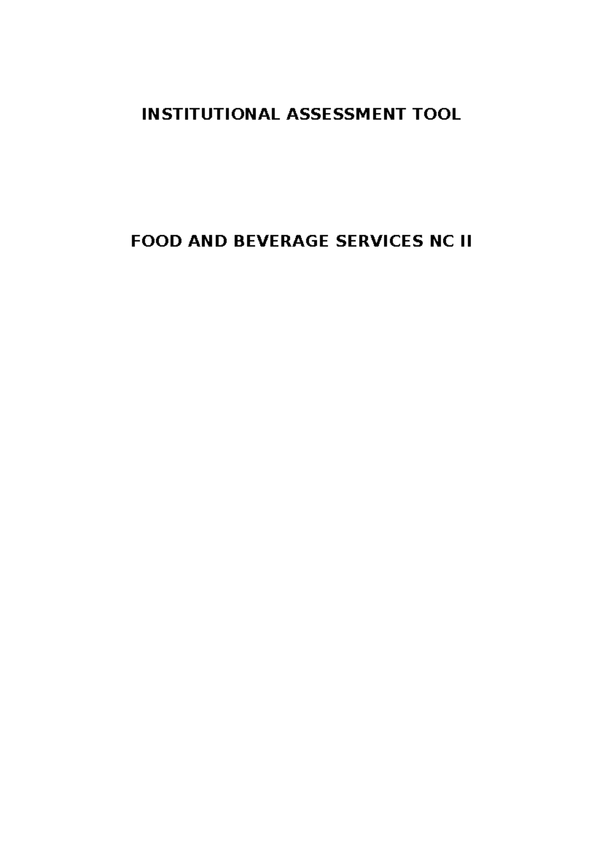 Institutional Assessment Tool Fbs Institutional Assessment Tool Food And Beverage Services Nc 6707