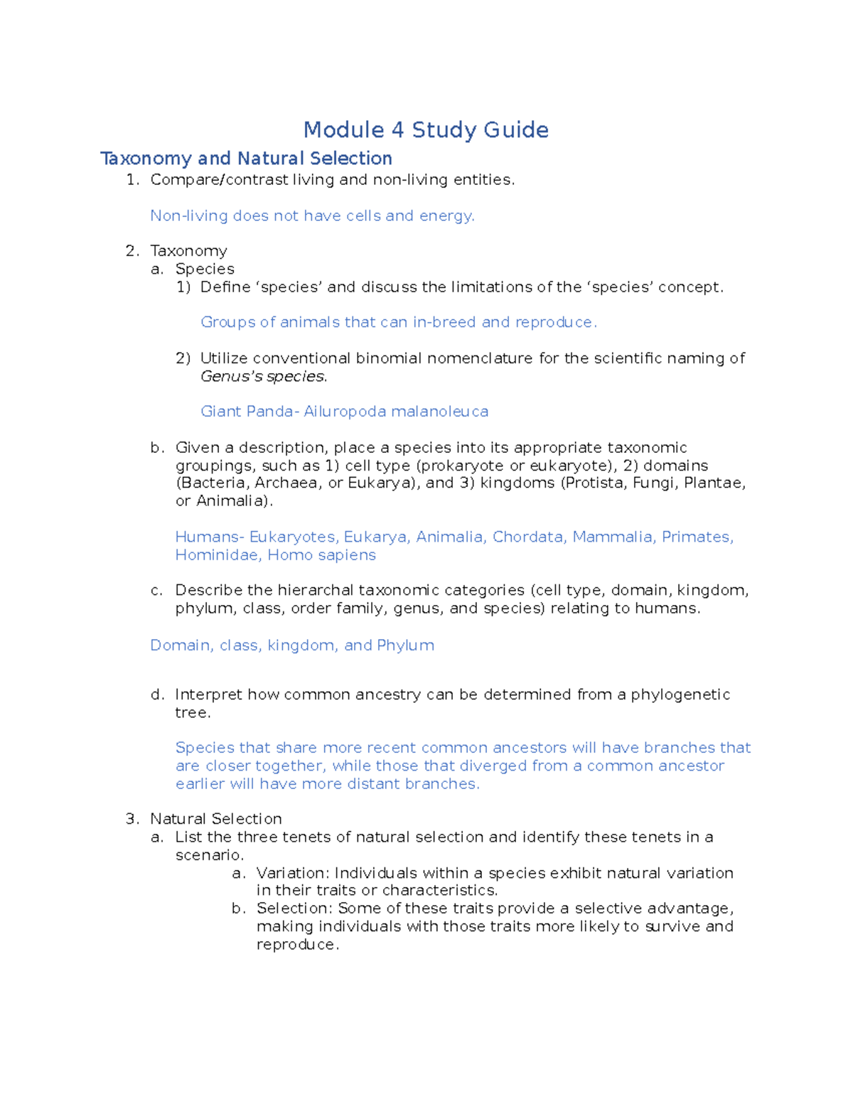 2023 Module 4 Study Guide - Module 4 Study Guide Taxonomy and Natural ...