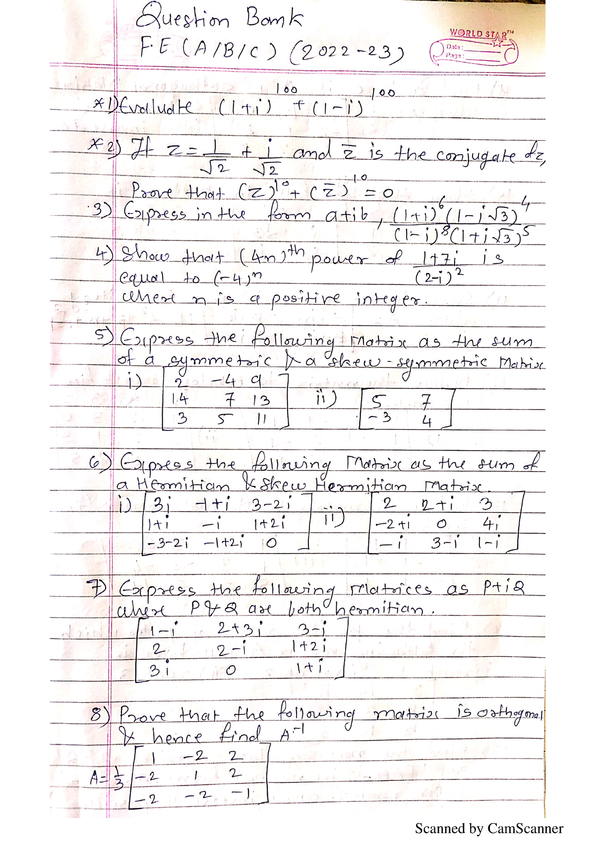 Maths-1 Question Bank 2022-23 - Civil engineering - Scanned by ...