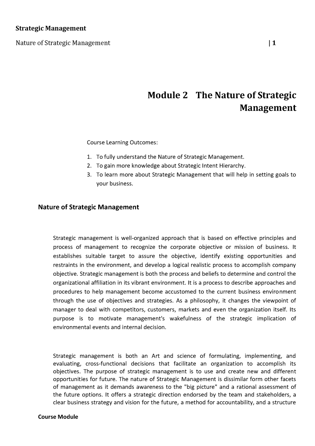 W2 Nature Of Strategic Management - Module - Nature Of Strategic ...