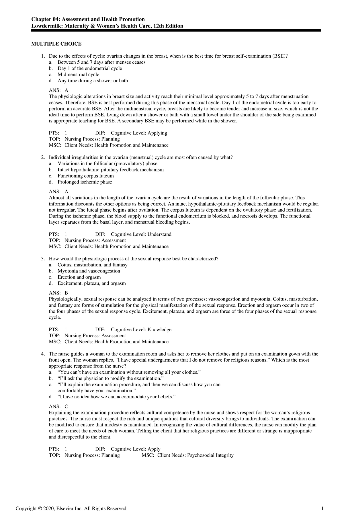 Exam View - Chapter 04 - Test Bank - Chapter 04: Assessment And Health ...