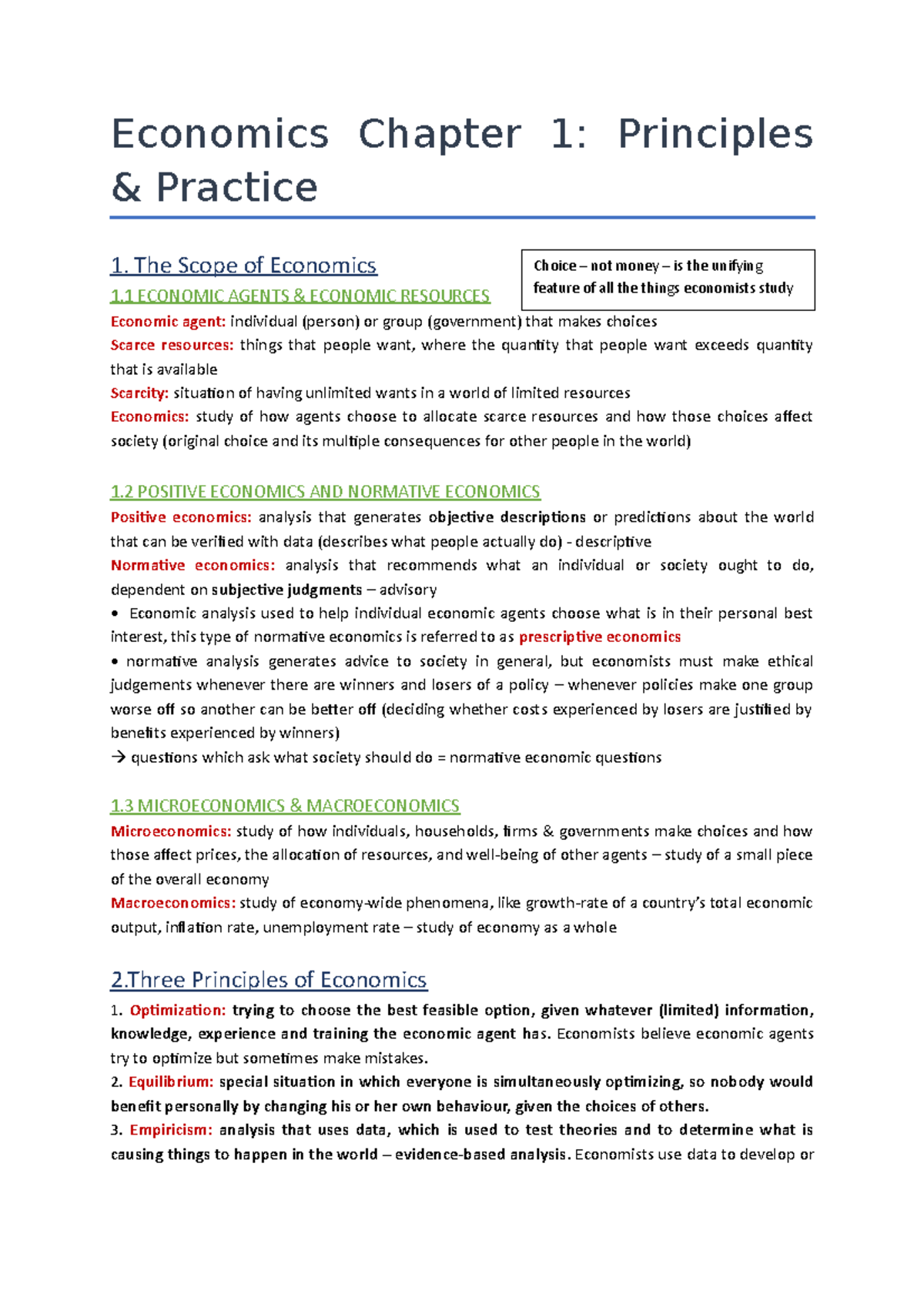 Economics Chapter 1 - The Scope Of Economics 1 ECONOMIC AGENTS ...