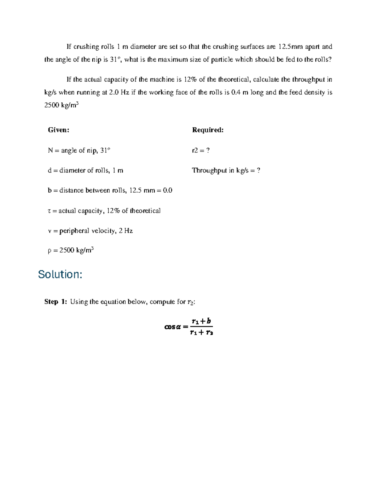 Size reduction - If crushing rolls 1 m diameter are set so that the ...