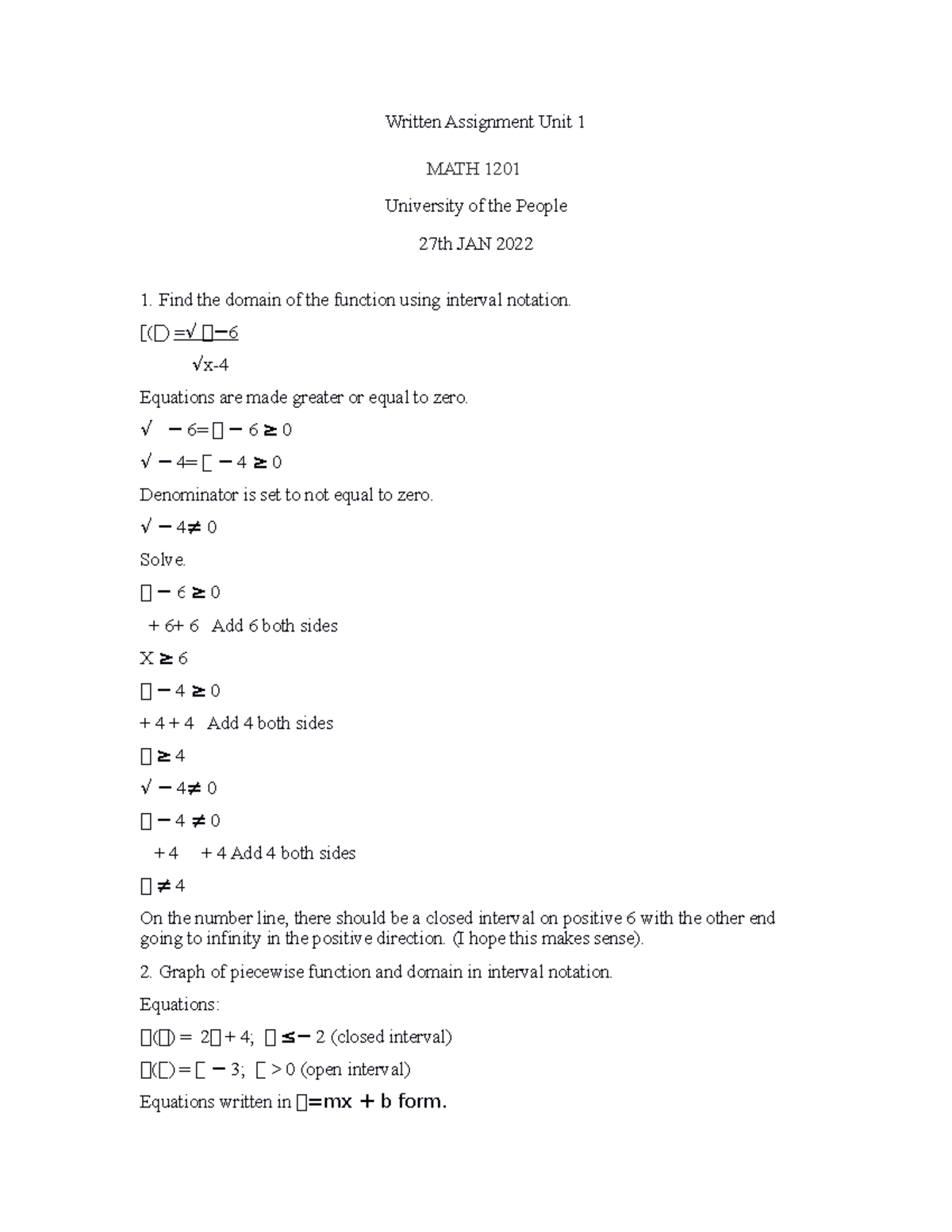 MATH 12O1 Writte Assignment Unit 1 - Written Assignment Unit 1 MATH ...