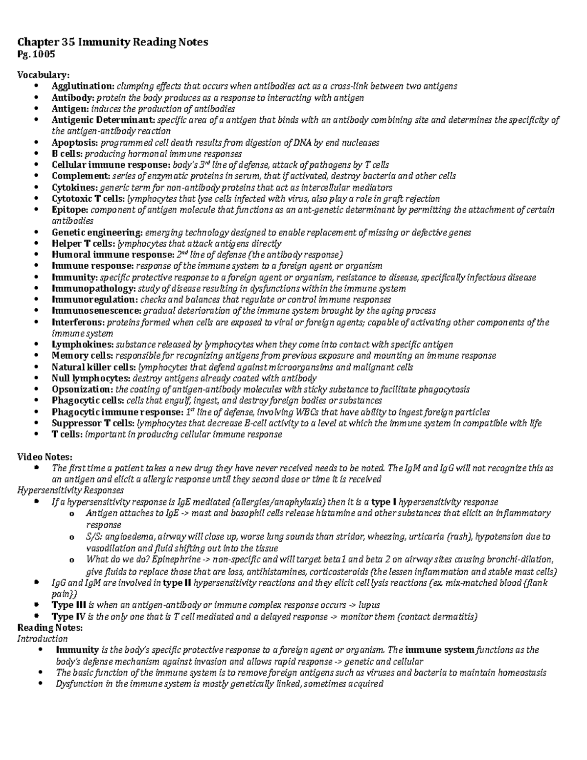 Chapter 35 Immunity Reading Notes - Chapter 35 Immunity Reading Notes ...