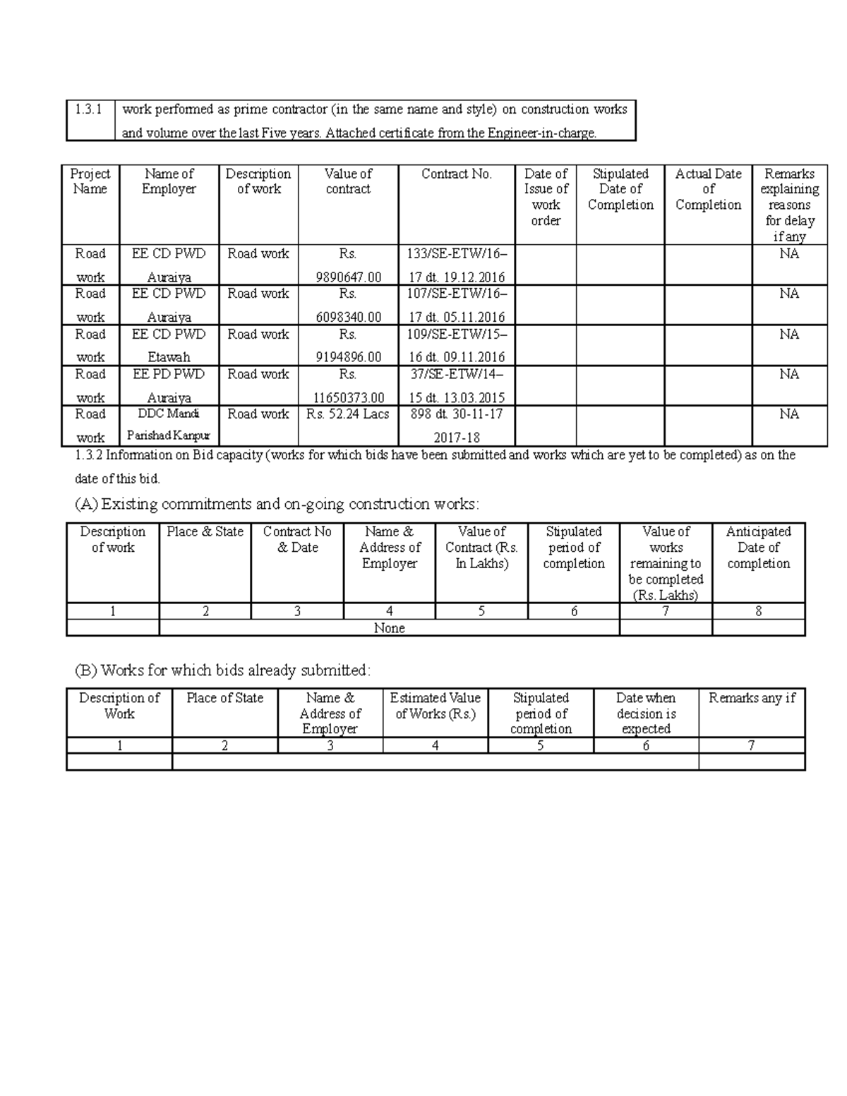 Motor Vahan Accident Claim - 1.3 work performed as prime contractor (in ...