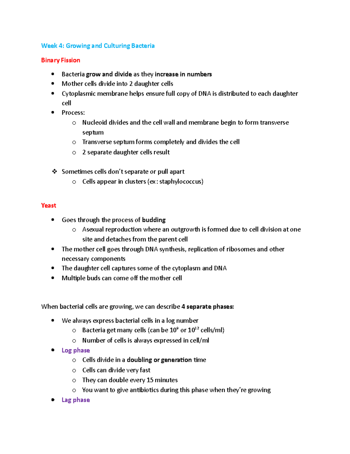 Week 4 - Lecture notes 4 - Week 4: Growing and Culturing Bacteria ...