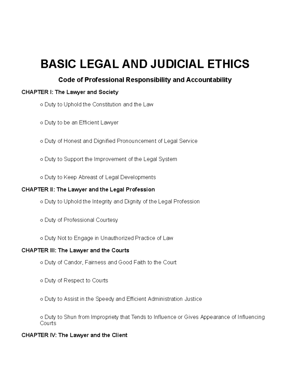 BLJE - BASIC LEGAL AND JUDICIAL ETHICS Code of Professional ...