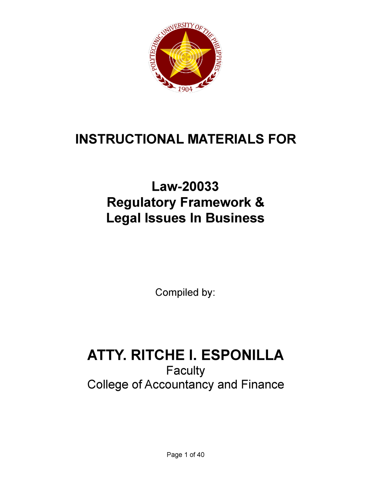 LAW-2003 3- Rflib - INSTRUCTIONAL MATERIALS FOR Law- Regulatory ...