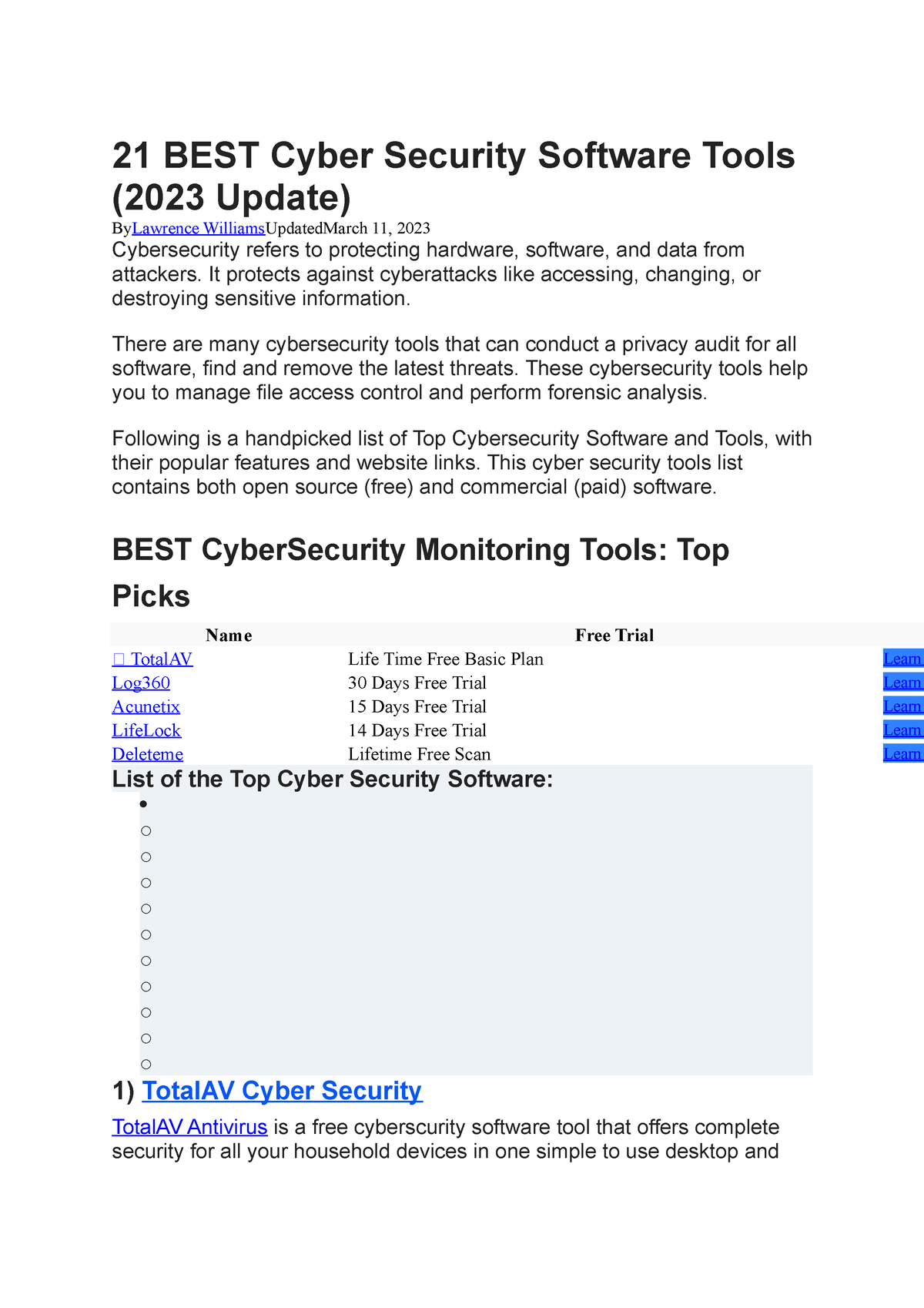 21 BEST Cyber Security Software Tools - It protects against cyberattacks  like accessing, changing, - Studocu