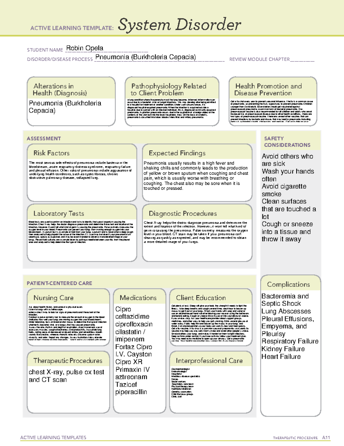 Active Learning Template System Disorder