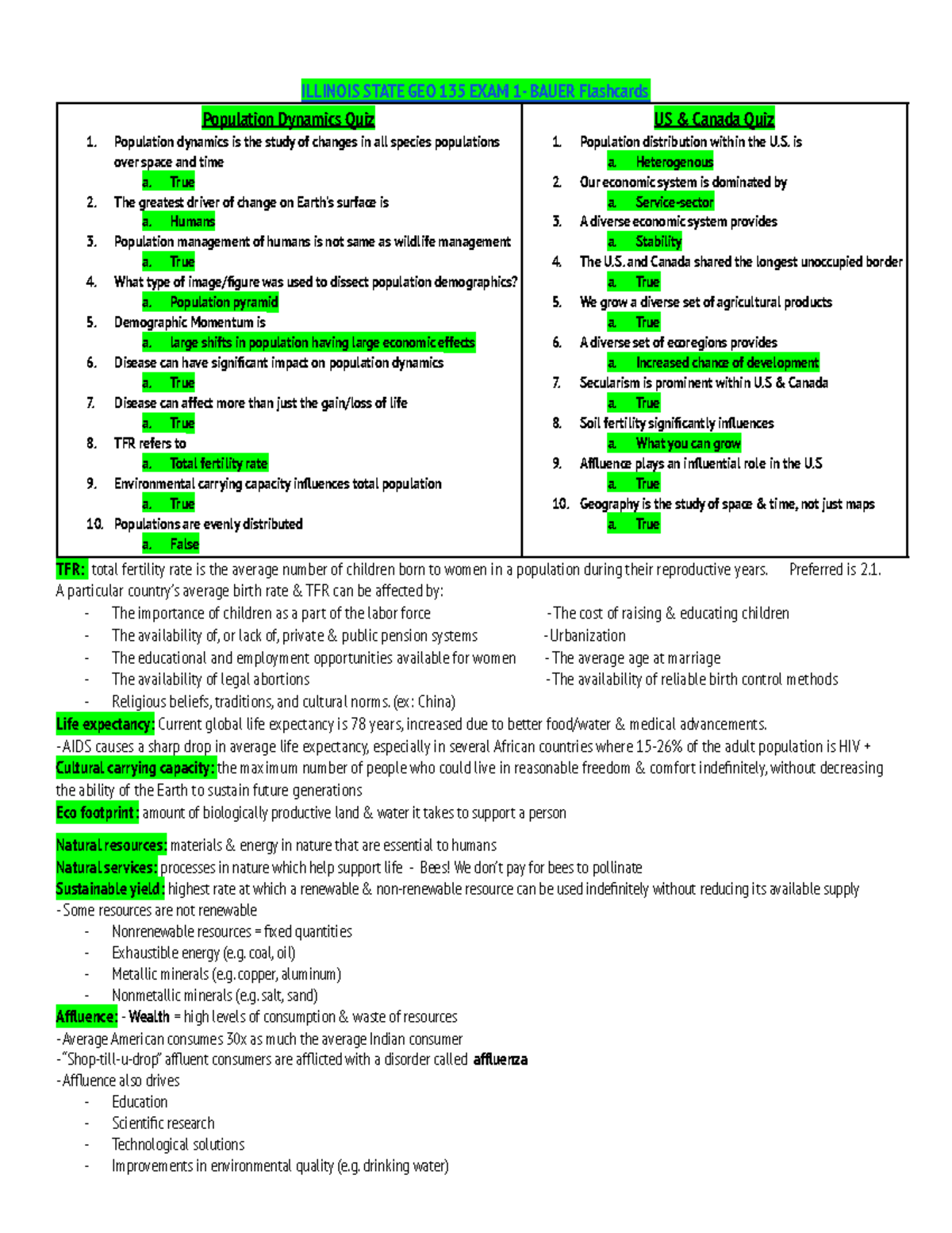 Exam 1 Study Guide GEO 135 + Quiz 1 & 2 ILLINOIS STATE GEO 135 EXAM 1