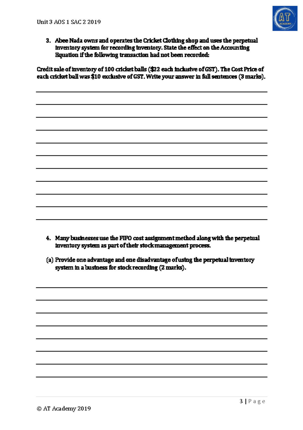AT Academy AOS 1 SAC 2 20193 Unit 3 AOS 1 SAC 2 2019 3 P a g e © AT Academy 2019 3. Abee